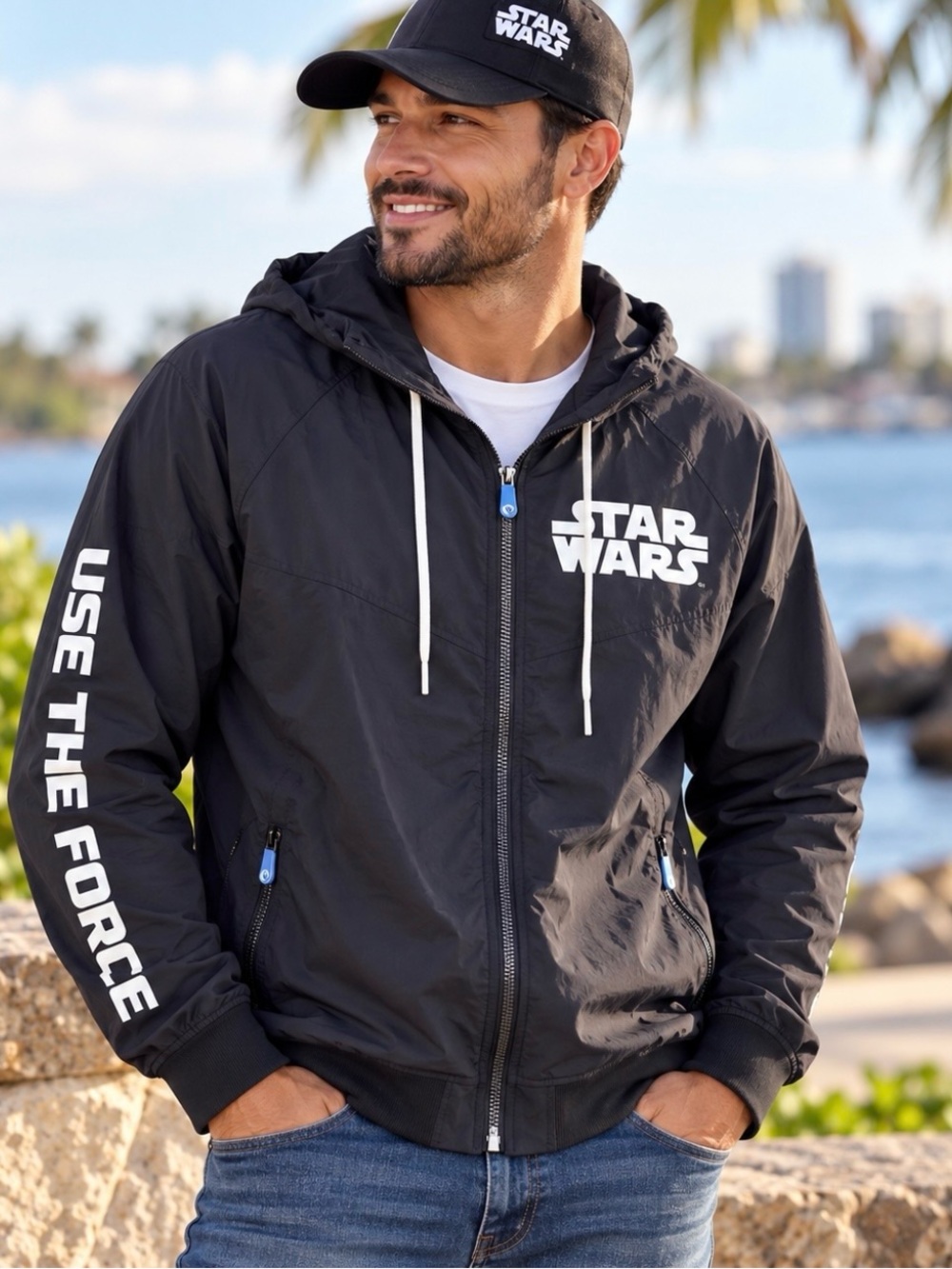 Star Wars Use The Force Black XL‎ Hooded  Windbreaker Full Zip Nylon NEW